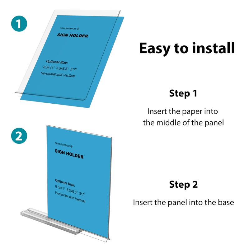 newnewshow Acrylic Sign Holder 11x8.5 Inch 3 Pack Horizontal T Shape Double-Sided Desktop Display Holder. (Optional 8.5x11 8.5x5.5 5x7 Horizontal and Vertical) - Image 3